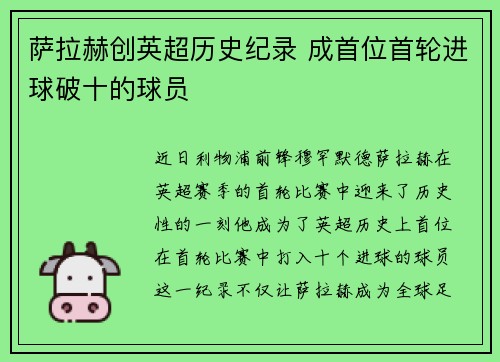 萨拉赫创英超历史纪录 成首位首轮进球破十的球员 萨拉赫创英超历史纪录 成首位首轮进球破十的球员