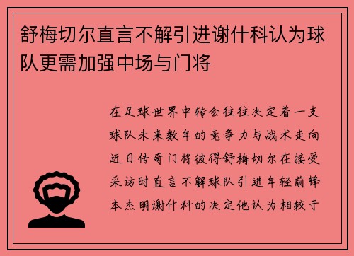 舒梅切尔直言不解引进谢什科认为球队更需加强中场与门将 舒梅切尔直言不解引进谢什科认为球队更需加强中场与门将